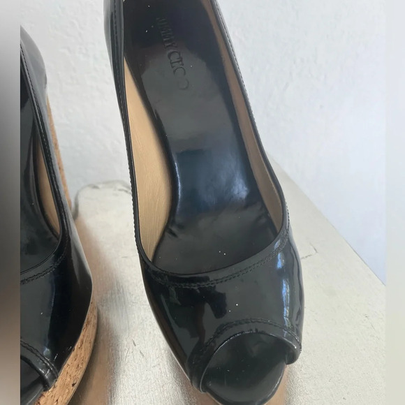 Jimmy Choo Black Patent Papina Cork Wedge Pumps Size 39 - Picture 7 of 9